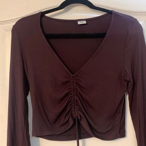 Aritizia Sunday Best Maroon Long Sleeve with Drawstring Front Cropped Shirt